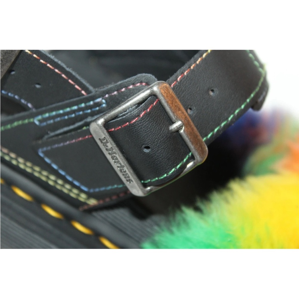 NEW! Dr. Martens Black Sandals with Multicolor Fur - Picture 5 of 11